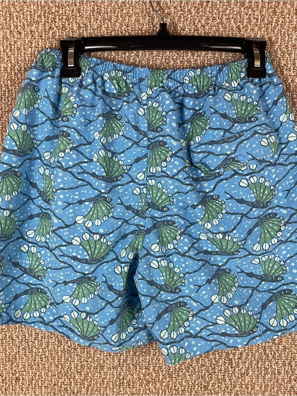 Patagonia Swim Trunks Shorts Men’s Small Blue Fish Baggies Print Mesh Lined 175